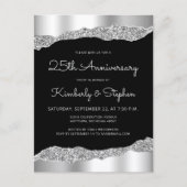 Glam Silver Black 25th Anniversary Invitation (Devant)