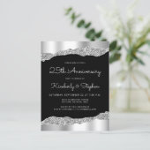 Glam Silver Black 25th Anniversary Invitation (Debout devant)