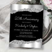 Glam Silver Black 25th Anniversary Invitation