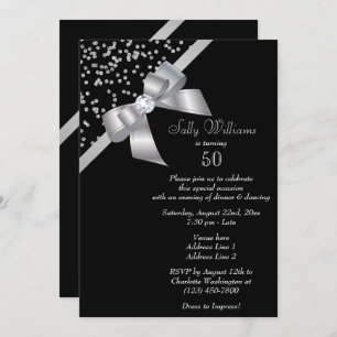 Glam Silver Confetti & Jewel Bow 50e verjaardag Kaart