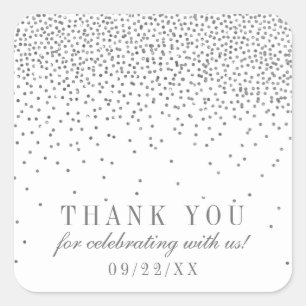  Glam Silver Confetti Weddenschap Hartelijk dank Vierkante Sticker