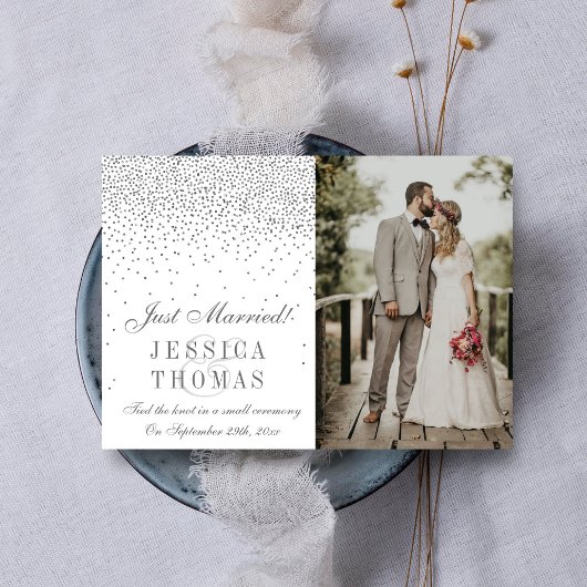 Glam Silver Confetti Wedding Aankondiging