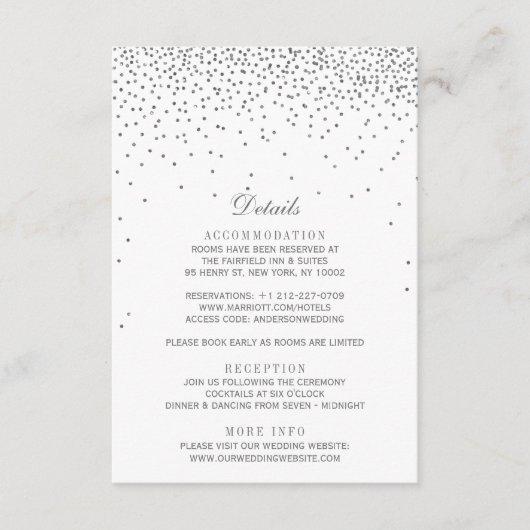  Glam Silver Confetti Wedding Informatiekaartje (Voorkant)