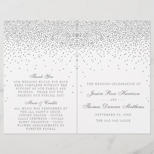  Glam Silver Confetti Wedding Programma's (Voorkant)