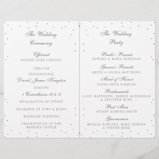  Glam Silver Confetti Wedding Programma's (Achterkant)