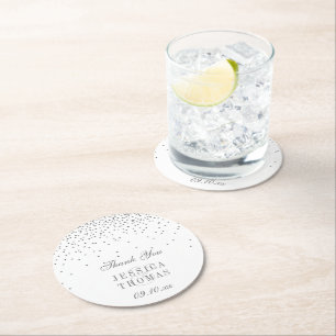  Glam Silver Confetti Wedding Ronde Kartonnen Onderzetter