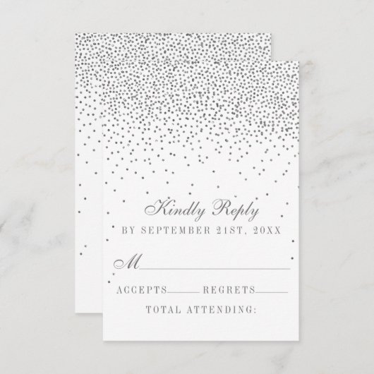  Glam Silver Confetti Wedding RSVP Kaartje (Voorkant / Achterkant)