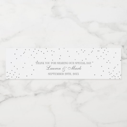  Glam Silver Confetti Wedding Waterfles Etiket (Enkel label)
