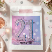 Glam Silver Diamond Sparkle Pink 21st Birthday Bedankzakje
