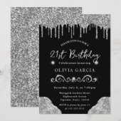 Glam Silver Dripping Glitter 21e verjaardag Kaart (Voorkant / Achterkant)
