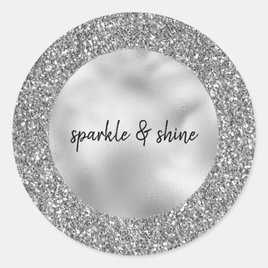 Glam Silver Faux Glitter Ronde Sticker (Voorkant)