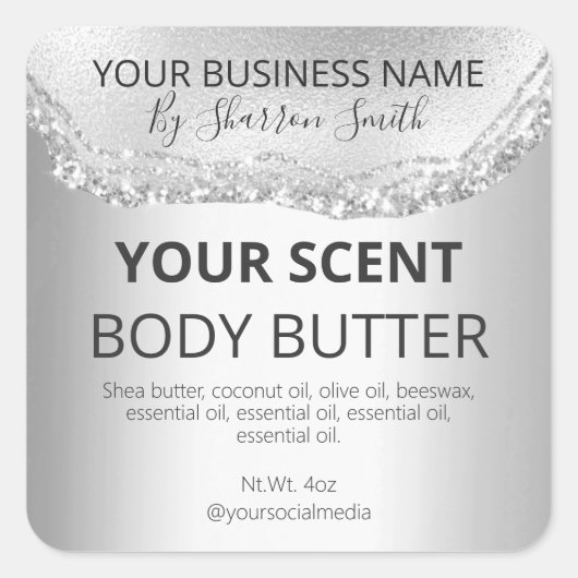 Glam Silver Glitter Agaat Product Zakelijke labels (Voorkant)