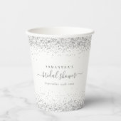 Glam Silver Glitter Naam Datum Vrijgezellenfeest Papieren Bekers (Voorkant)