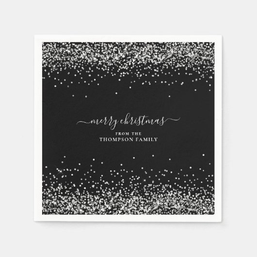 Glam Silver Glitter Name Merry KerstBlack Servet (Voorkant)
