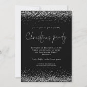 Glam Silver Glitter Script Kerstparty Black Kaart (Voorkant)