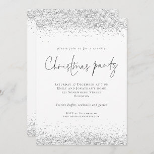 Glam Silver Glitter Script Kerstparty Kaart