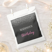 Glam Silver Glitter Sparkles Black & Roze Birthday Bedankzakje (Geknipt)