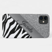 Glam Silver Glitter Zebra Print gepersonaliseerd Case-Mate iPhone Case (Achterkant (horizontaal))