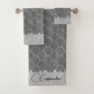 Glam Silver Glittery Diamond Bling Bad Handdoek