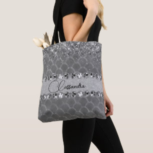 Glam Silver Glittery Diamond Bling Canvas tas