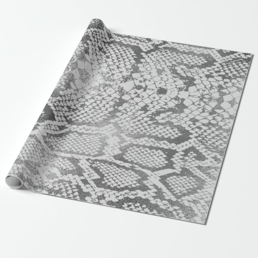 Glam Silver Gray Monochrom Python Snake Skin Vip Cadeaupapier (Uitgerold)