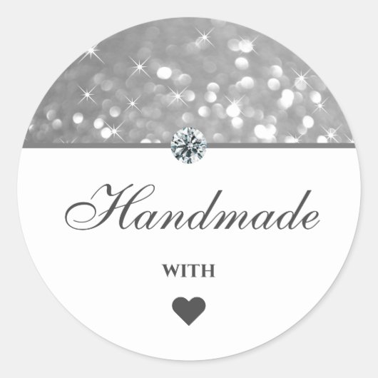 Glam Silver Grey Glitter Stars Handmade with Love Ronde Sticker (Voorkant)