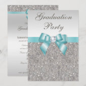 Glam Silver Jewels Blauwgroen Bow Girls Graduparty Kaart (Voorkant / Achterkant)