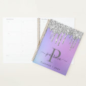 Glam Silver Paillettes Gouttes Élégant Monogramme (Devant avec enveloppe)