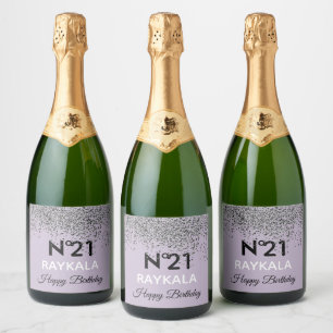 Glam & Silver Sparkle Verjaardagsfeestje Paars Sparkling Wijnetiket