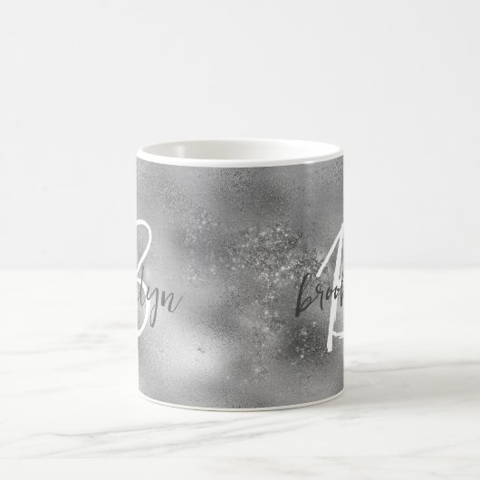 Glam Silver Trendy Script Monogram Koffiemok (Center)