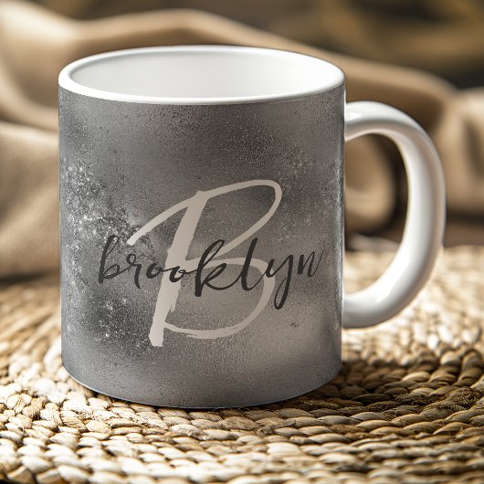Glam Silver Trendy Script Monogram Koffiemok