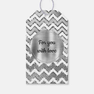 Glam Silver White Zigzag Stripes Cadeaulabel