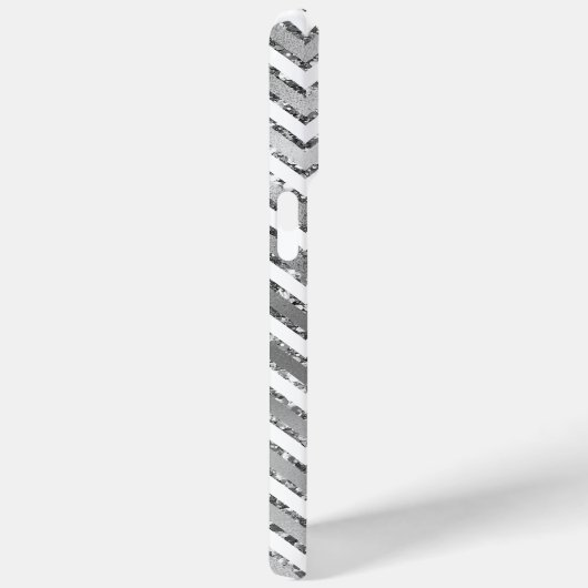 Glam Silver White Zigzag Stripes Case-Mate iPhone Case (Achterkant / Rechts)