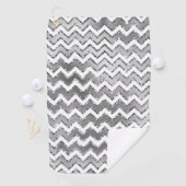 Glam Silver White Zigzag Stripes Golfhanddoek (Insitu)