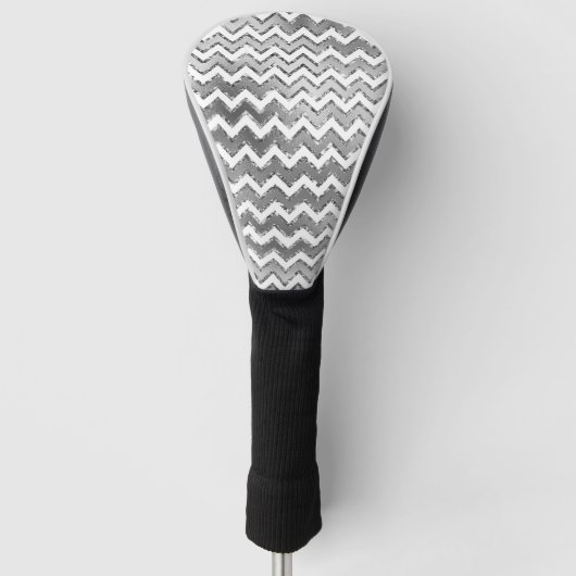 Glam Silver White Zigzag Stripes Golfheadcover (Voorkant)