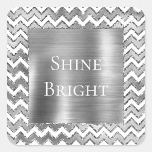 Glam Silver White Zigzag Stripes Vierkante Sticker