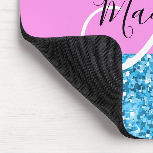 Glam Sky Blue Pink Glitter Sparkles Naam Monogram Muismat (Hoek)