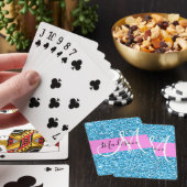 Glam Sky Blue Pink Glitter Sparkles Naam Monogram Pokerkaarten (Insitu)