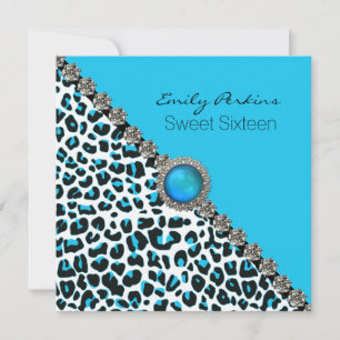 Glam Snow Leopard Sweet sixteen Invitation