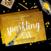 Glam Sparkling Champagne Goud Nieuwjaar Party Invi Kaart