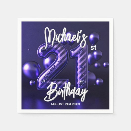 Glam Sparkling Paarse Metallic 21e Verjaardag Servet (Voorkant)