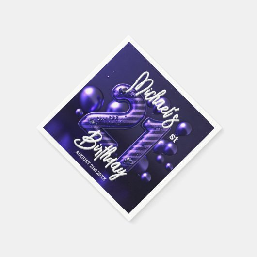 Glam Sparkling Paarse Metallic 21e Verjaardag Servet (Hoek)