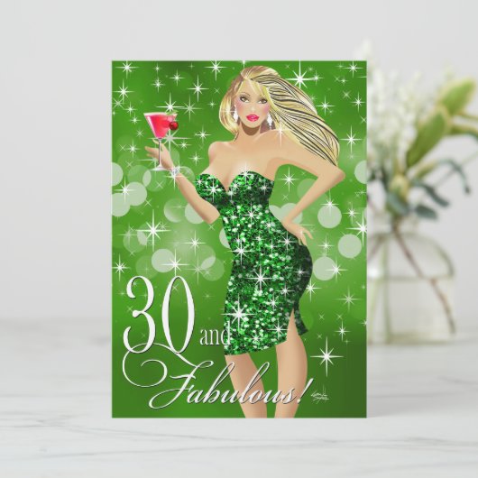 Glam Sparkly Bombshell 30th Birthday | groen Kaart (Staand voorkant)