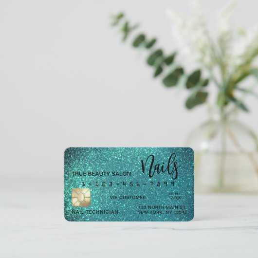 Glam Sparkly Turquoise Parties scintillant Carte d (Debout devant)