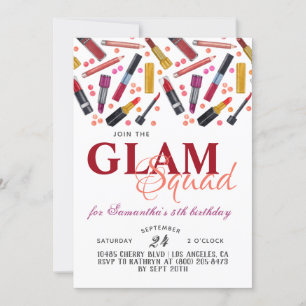 Glam Squad make-up verjaardagsuitnodiging Kaart