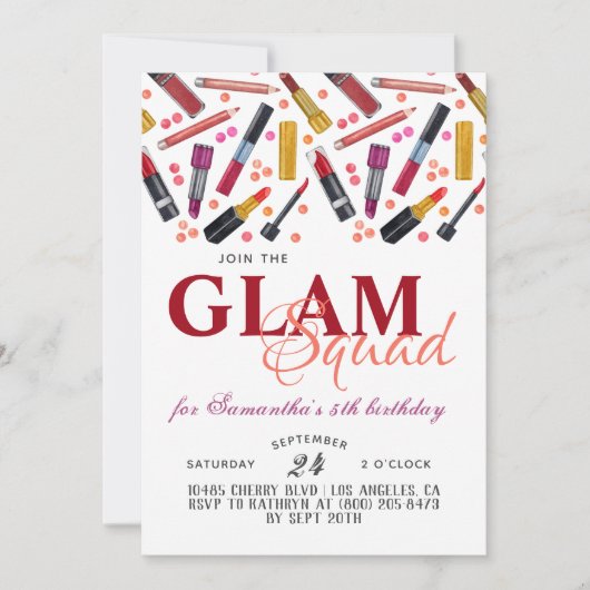 Glam Squad Maquillage Anniversaire Invitation (Devant)