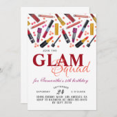 Glam Squad Maquillage Anniversaire Invitation (Devant / Derrière)