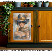 Glam Steampunk Vrouw In Pet, Glazen CV1 Decoupage Tissuepapier