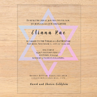 Glam Ster van David Elegante Bat Mitzvah Uitnodigi Acryl Uitnodigingen