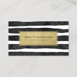 Glam Stripes   Chic Faux Gold Foil Visitekaartje